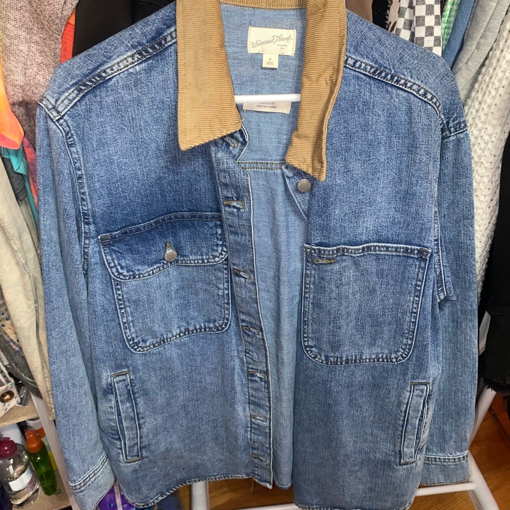Universal Thread Blue Denim Jacket with Brown Collar